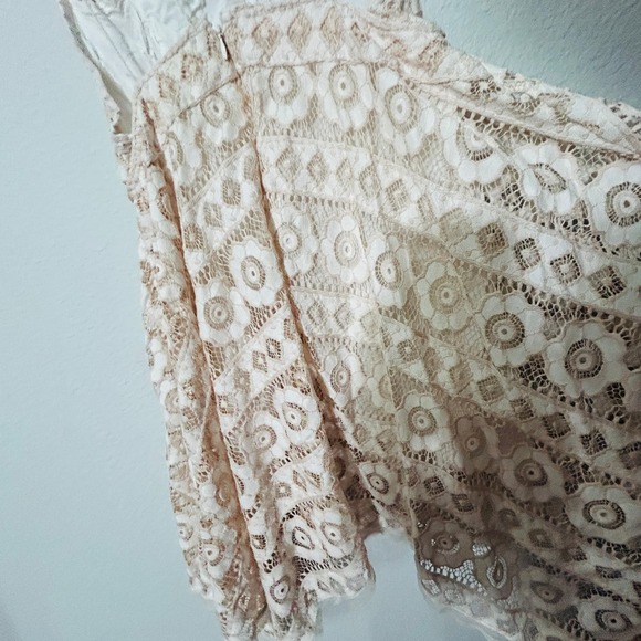 Free People Just Like Honey Beige Lace Asymmetric Mini Dress Size 8 Medium - Picture 6 of 14